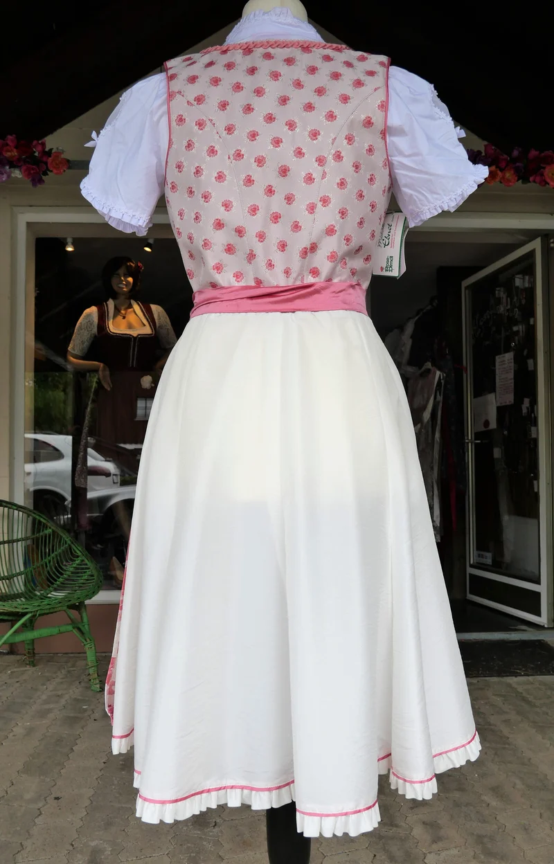 Dirndl Rose, Brautdirndl, weiß, rosa, pink Midi 60 cm
