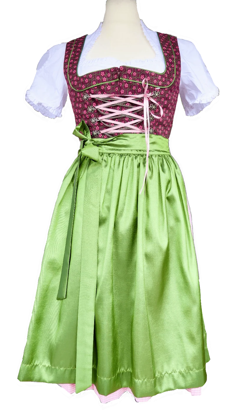 Dirndl Rose, Baumwolle, braun, grün, Midi 60 cm