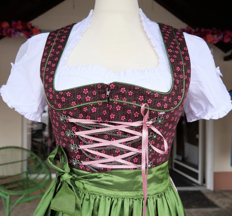 Dirndl Rose, Baumwolle, braun, grün, Midi 60 cm