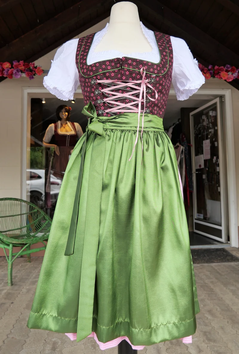 Dirndl Rose, Baumwolle, braun, grün, Midi 60 cm