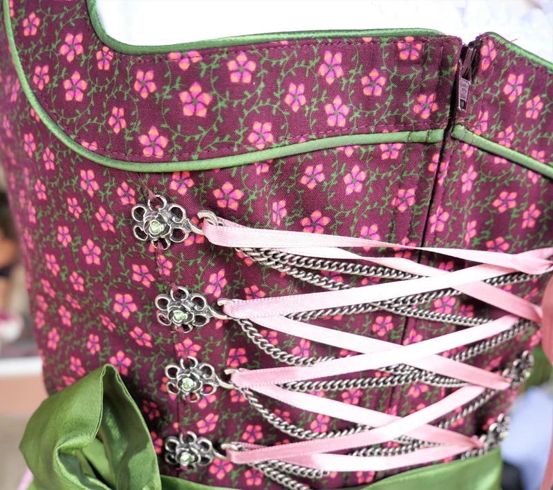 Dirndl Rose, Baumwolle, braun, grün, Midi 60 cm