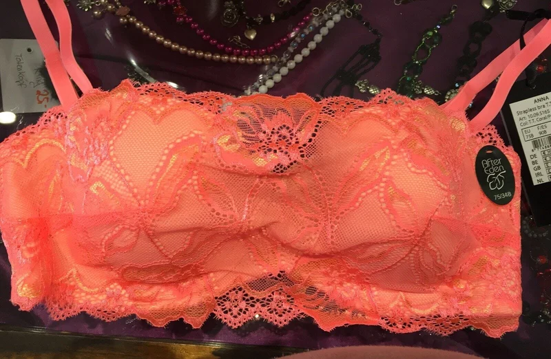 Bandeau Schalen BH, After Eden, Spitze, Pfirsich, Koralle