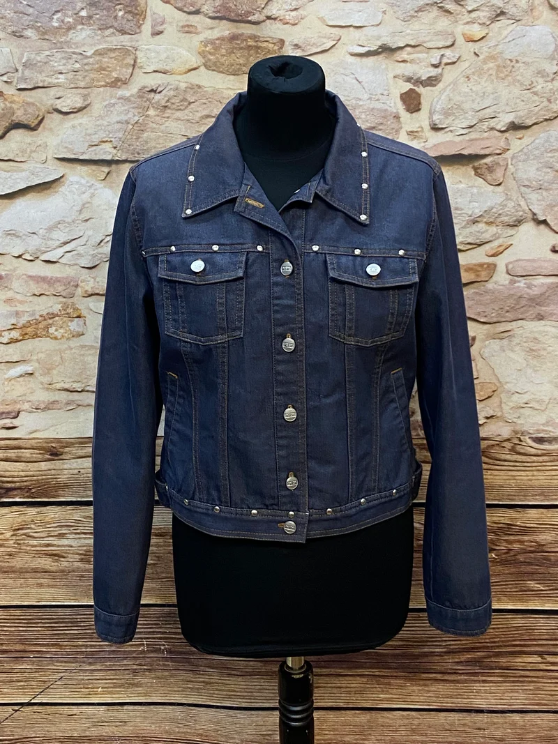 Vintage Jeansjacke Damen Gr. 38 – Dunkelblau mit Nieten Details
