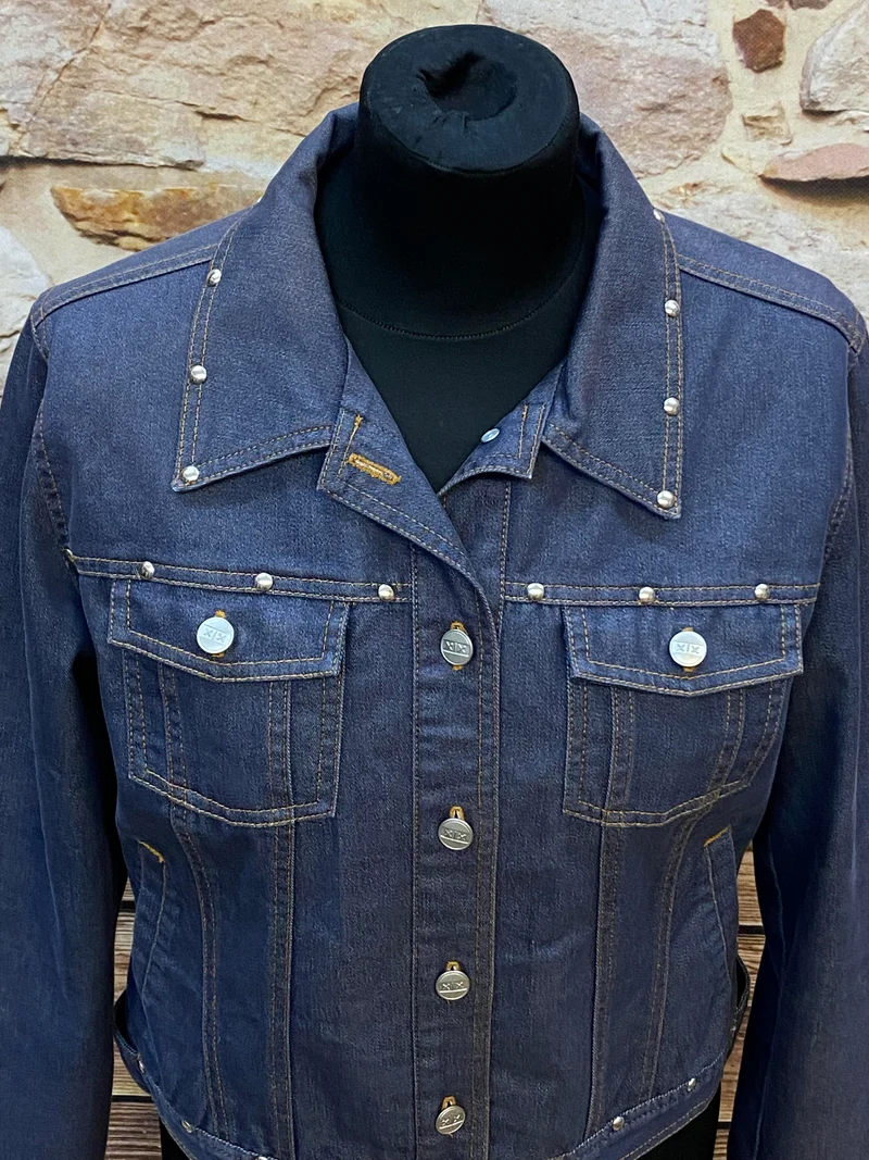 Vintage Jeansjacke Damen Gr. 38 – Dunkelblau mit Nieten Details