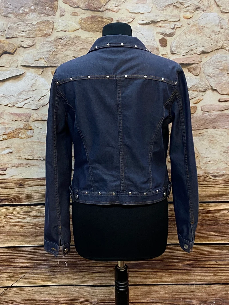 Vintage Jeansjacke Damen Gr. 38 – Dunkelblau mit Nieten Details