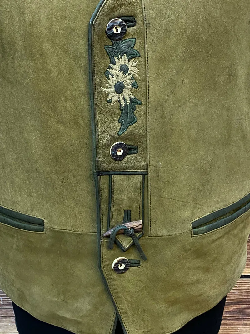 Vintage Leder Trachtenweste grün Herren Gr. 48