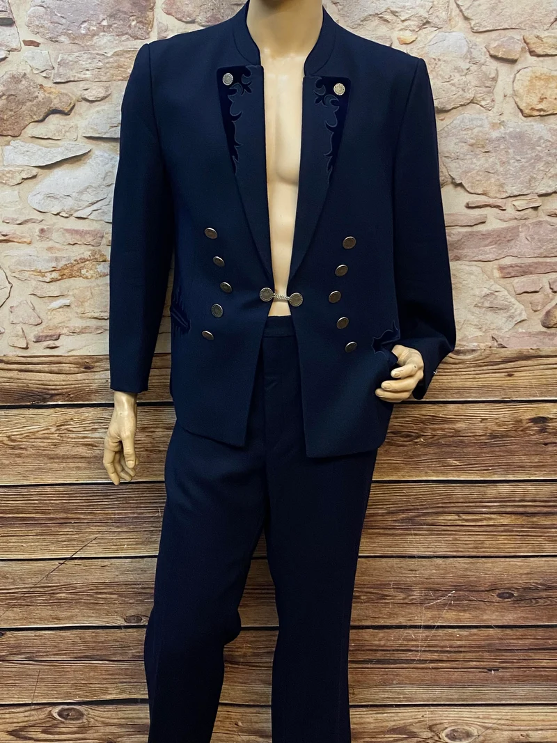 Vintage Trachtenanzug Herren Dunkelblau – Janker und Hose aus Schurwolle Gr. 28