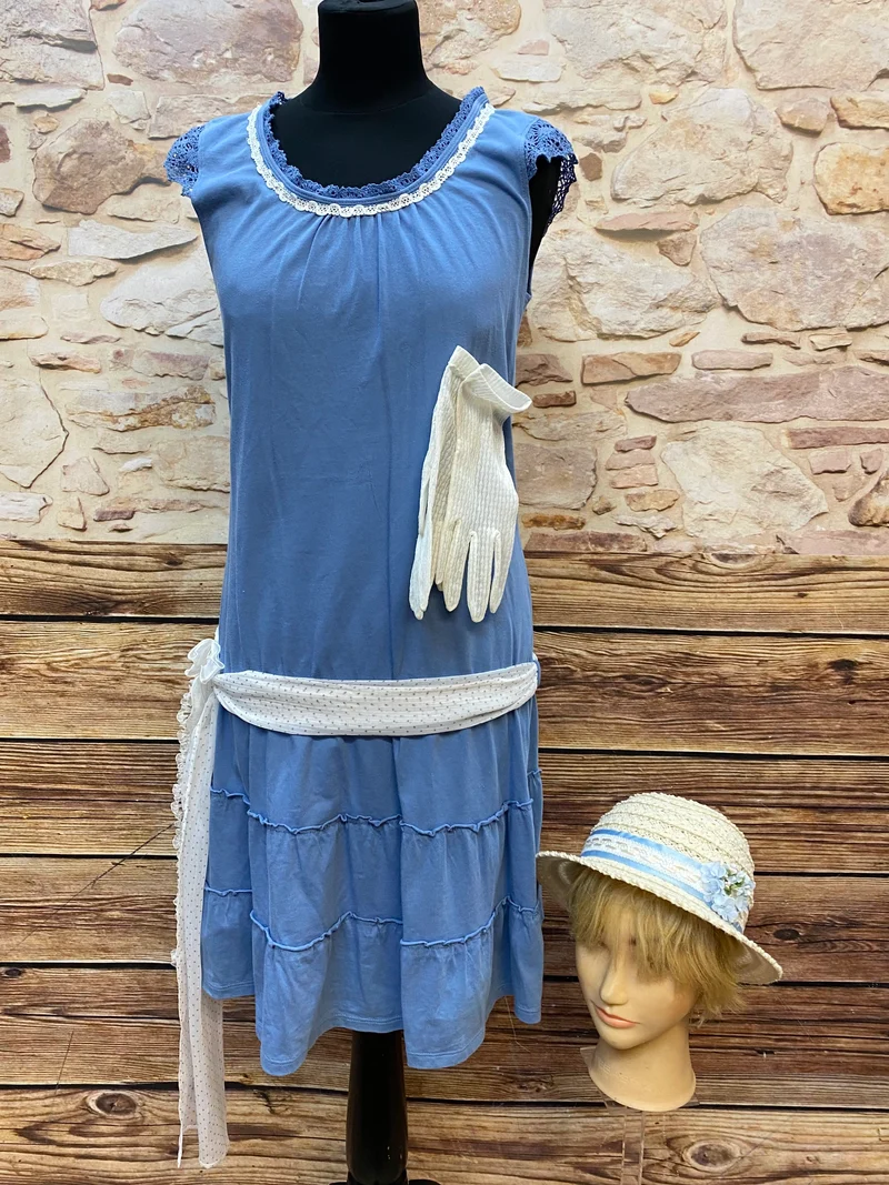 20er Jahre Tageskleid Damen Vintage Blau Gr. 38