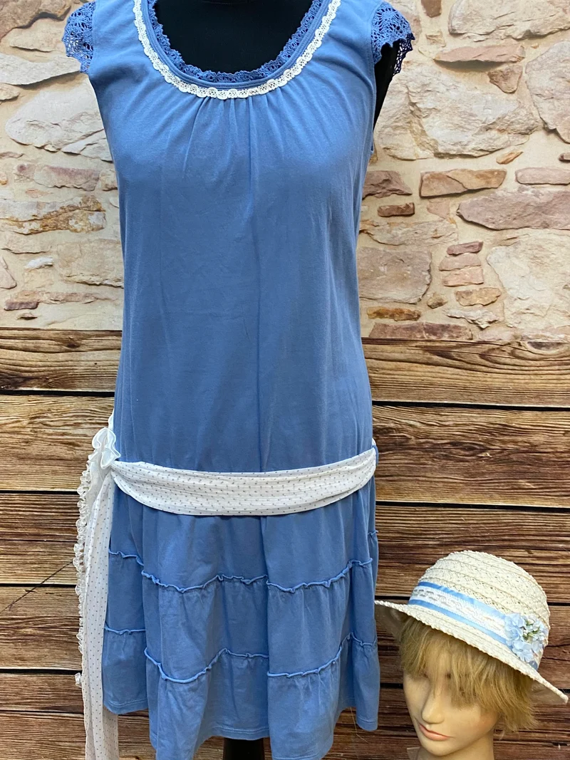 20er Jahre Tageskleid Damen Vintage Blau Gr. 38