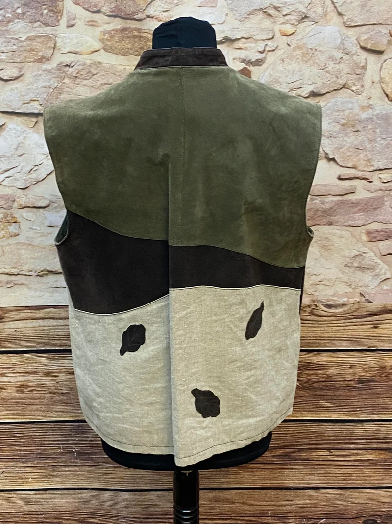Vintage Trachtenweste Herren Leder grün beige Gr. 52 – echtes Leder Unikat