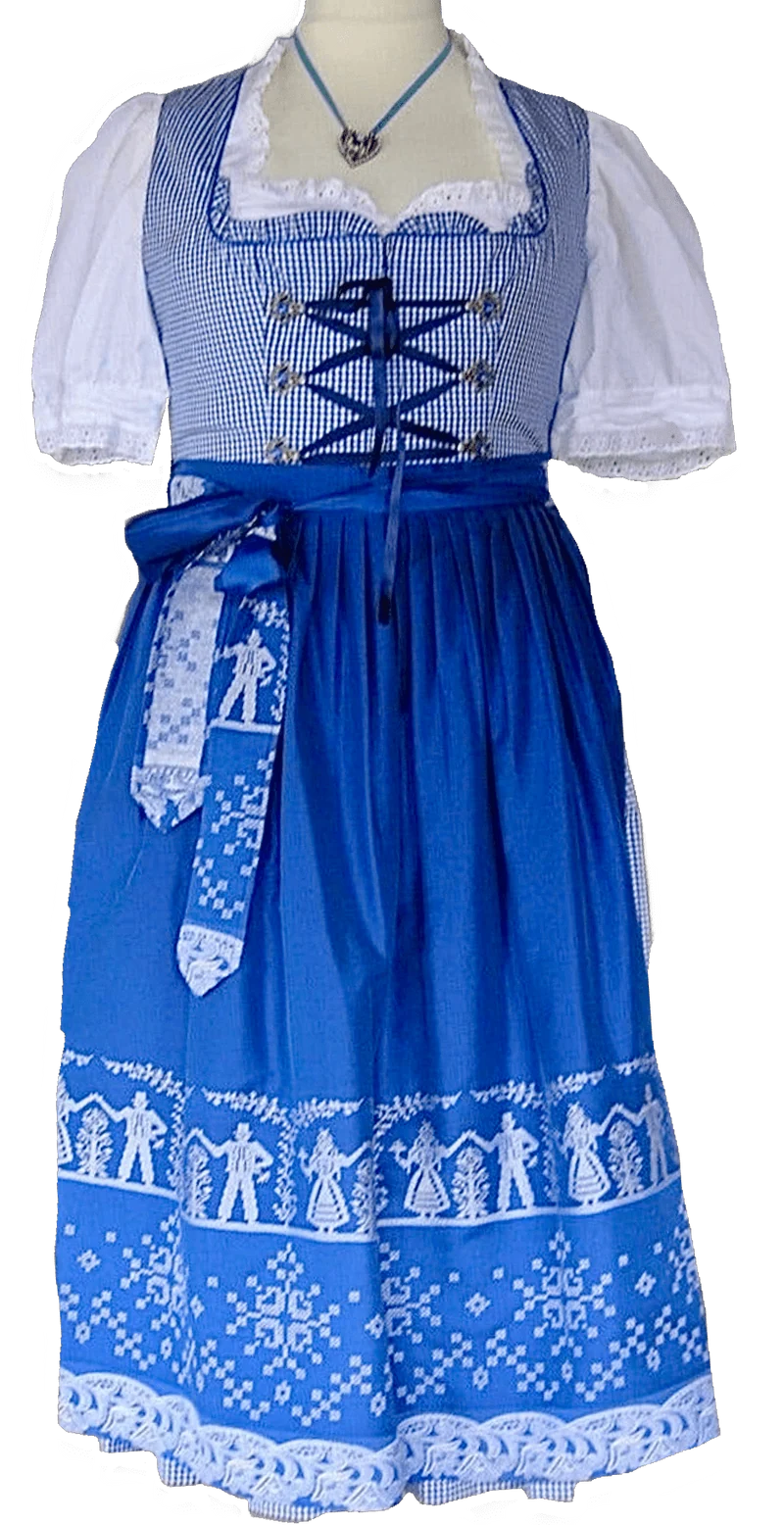 Dirndl Berwin & Wolff, blau, weiß, Midi, Gr. 48, 80cm