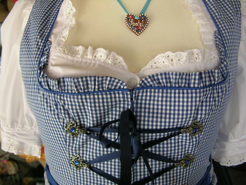 Dirndl Berwin & Wolff, blau, weiß, Midi, Gr. 48, 80cm