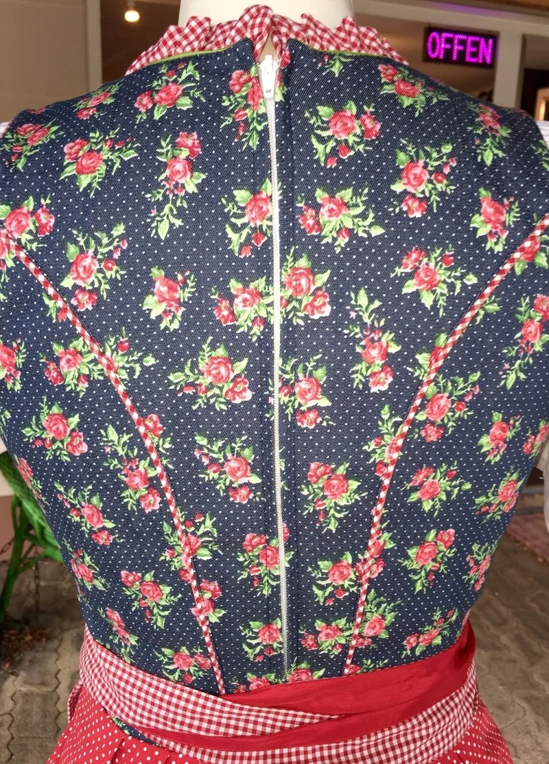 Dirndl Fuchs Trachten, rot, blau, kariert, Midi 60 cm