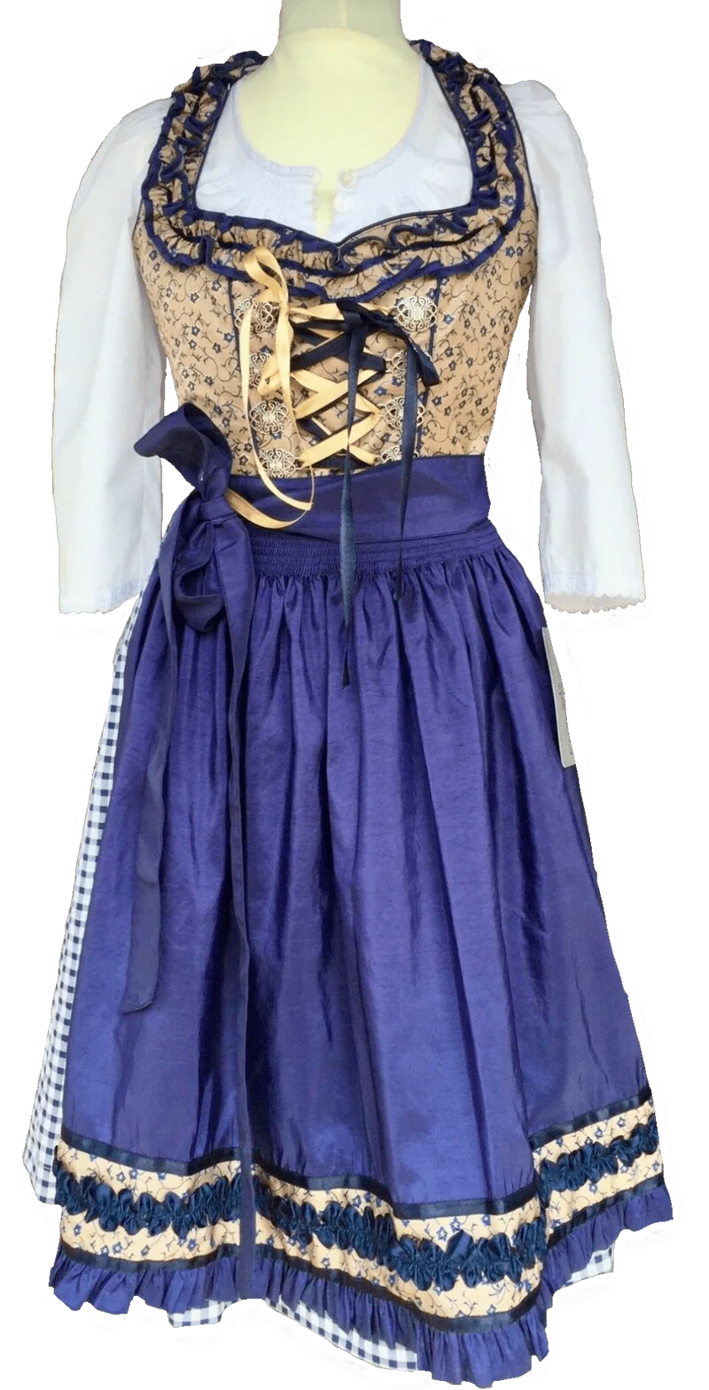 Dirndl Fuchs Trachten, braun, blau, Midi 60 cm