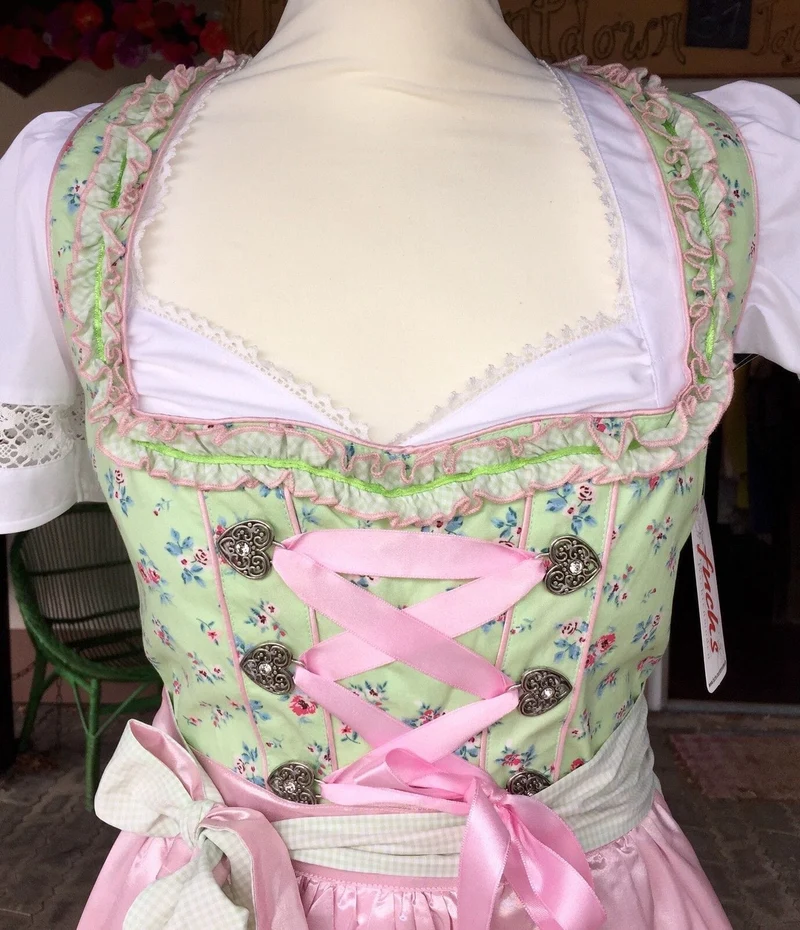 Dirndl Fuchs Trachten, Waschdirndl, grün, rosa, Mini 50 cm