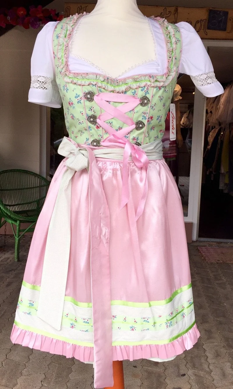 Dirndl Fuchs Trachten, Waschdirndl, grün, rosa, Mini 50 cm