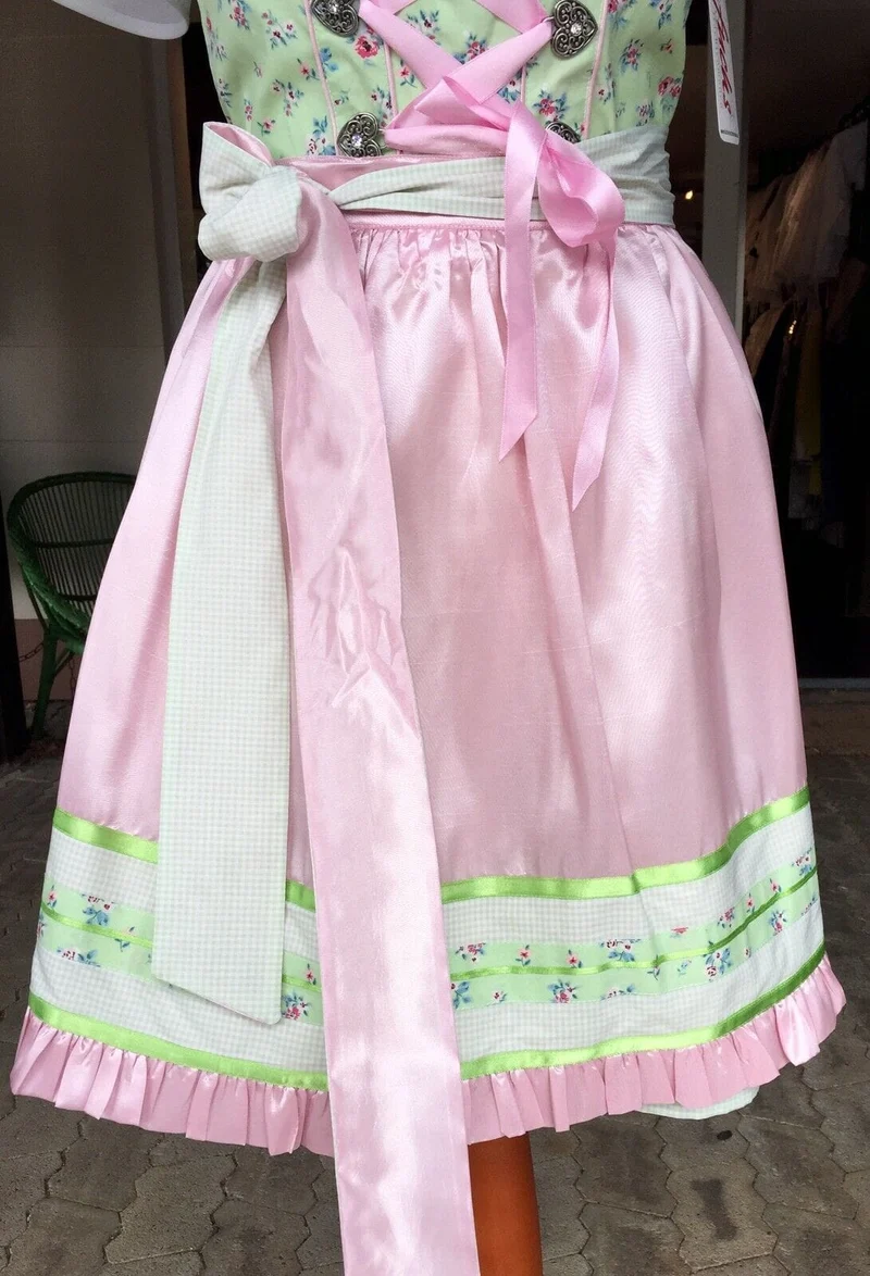 Dirndl Fuchs Trachten, Waschdirndl, grün, rosa, Mini 50 cm