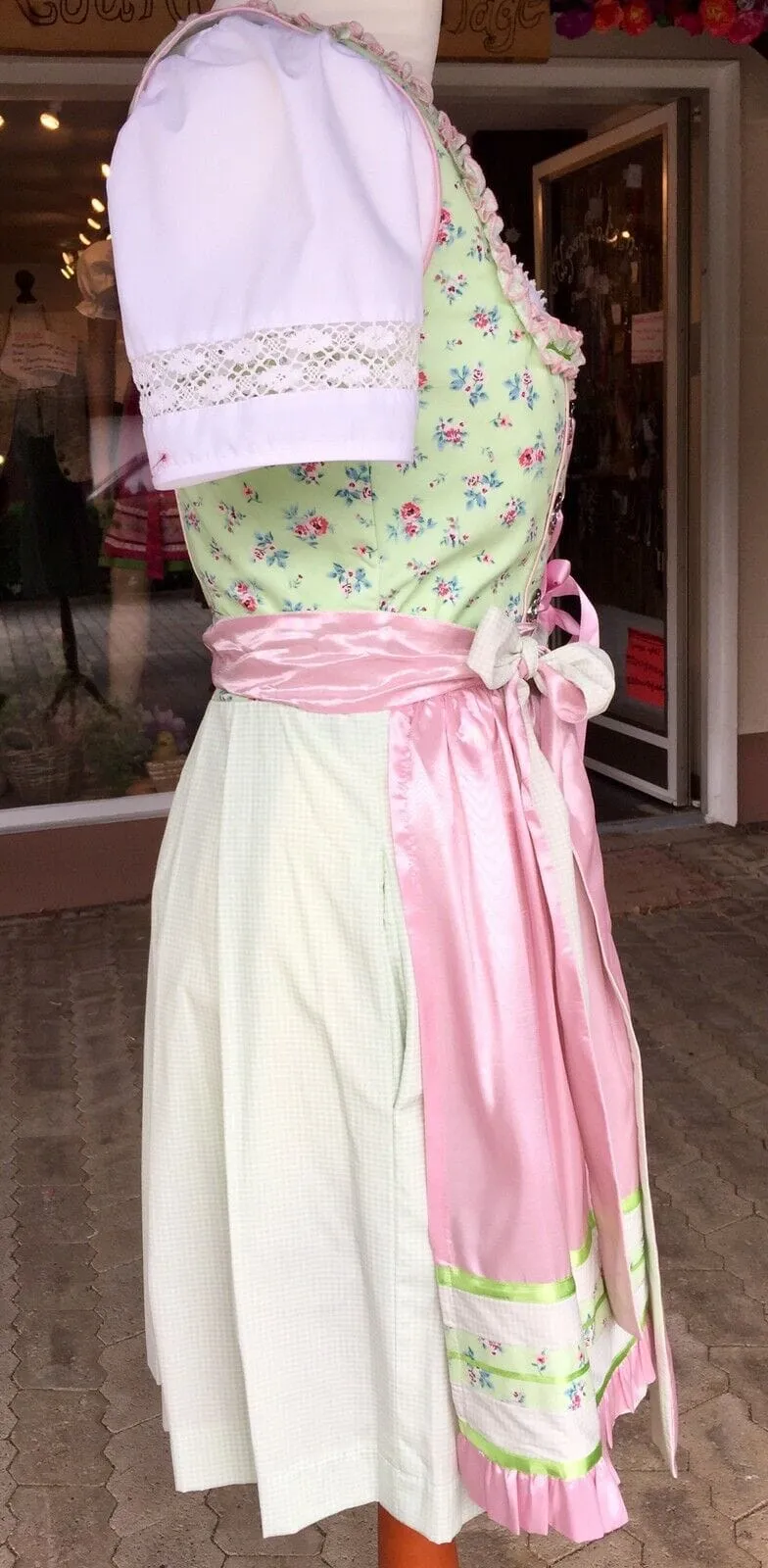 Dirndl Fuchs Trachten, Waschdirndl, grün, rosa, Mini 50 cm