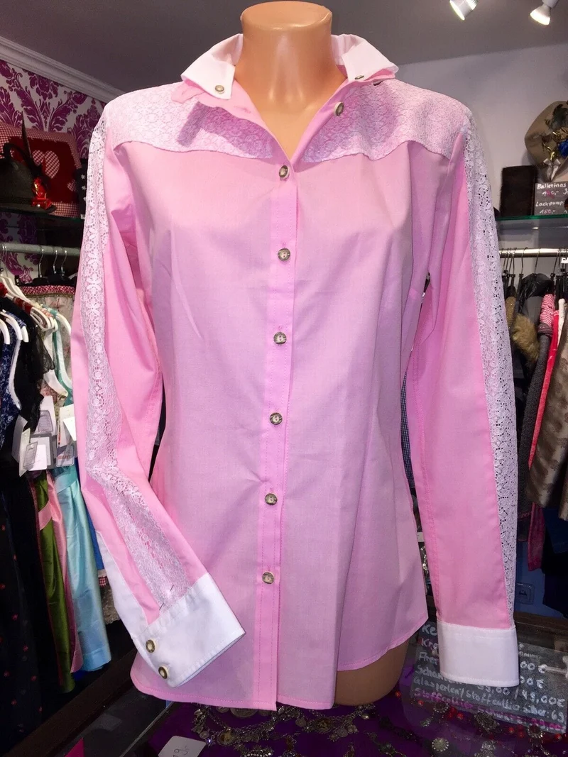 Trachten Bluse, Trachtenbluse Wiesnkönig, rosa, langarm