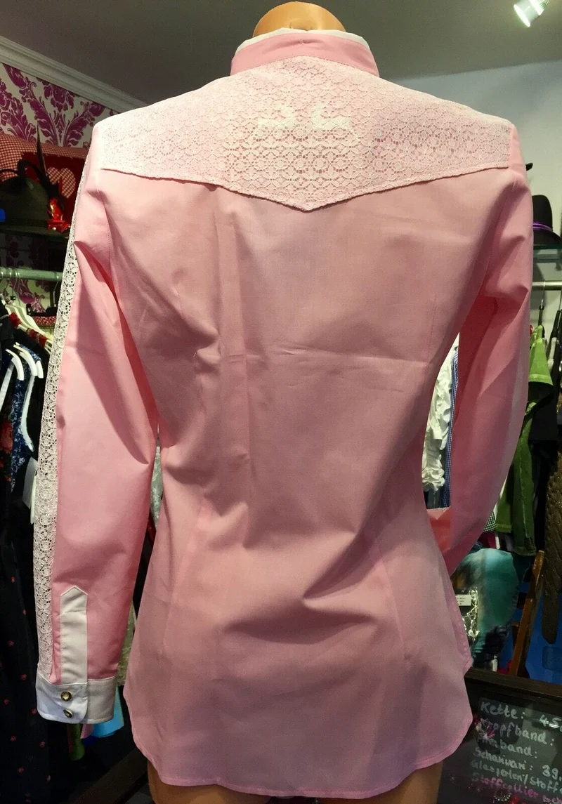 Trachten Bluse, Trachtenbluse Wiesnkönig, rosa, langarm