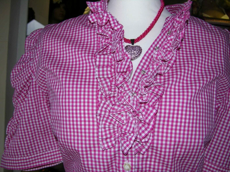 Trachten Bluse, Trachtenbluse, Almsach, kariert pink, halbarm