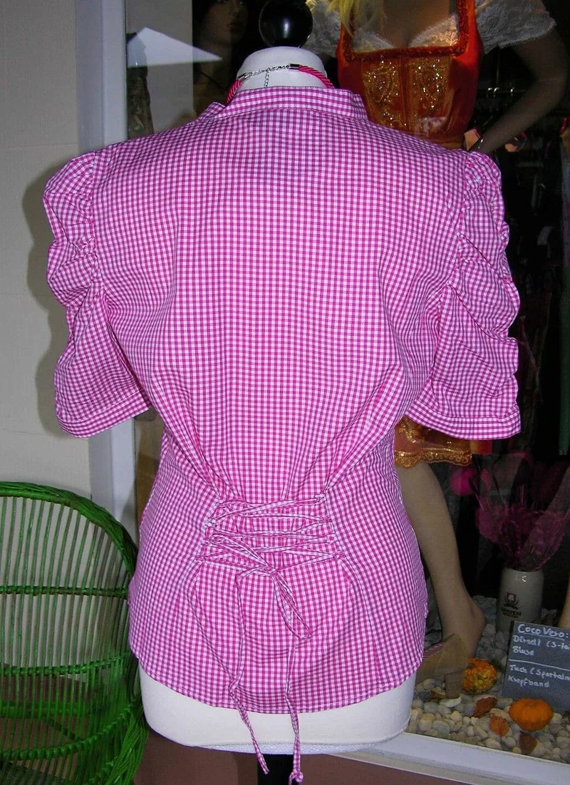 Trachten Bluse, Trachtenbluse, Almsach, kariert pink, halbarm