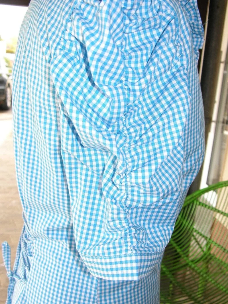 Trachten Bluse, Trachtenbluse, Almsach, kariert türkis blau, halbarm