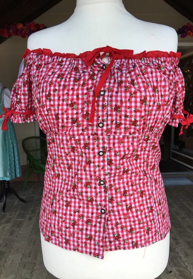 Trachten Bluse, Trachtenbluse, Fuchs, rot kariert, Gr. XXL (42/44)