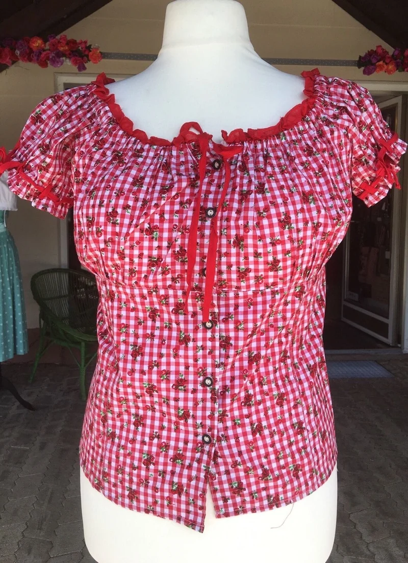 Trachten Bluse, Trachtenbluse, Fuchs, rot kariert, Gr. XXL (42/44)