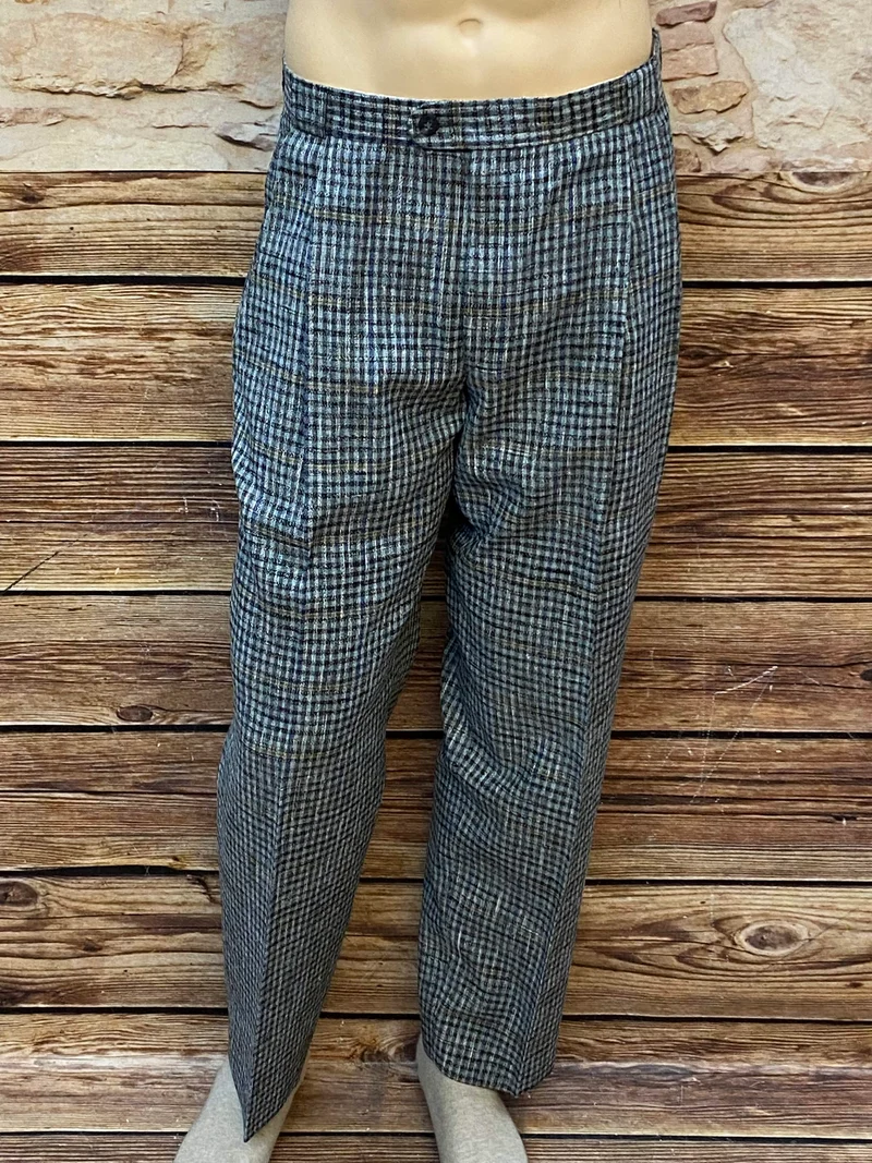 Vintage Herren Tweed Bundfaltenhose 1990er Karo Schurwolle Gr. 48