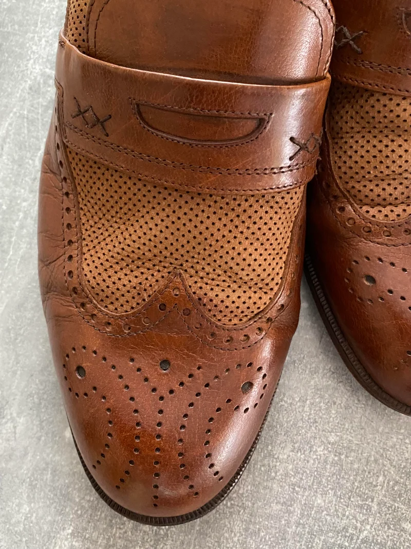 Vintage Loafer Leder Braun Gr. 44 – Ledersohle & perforiert