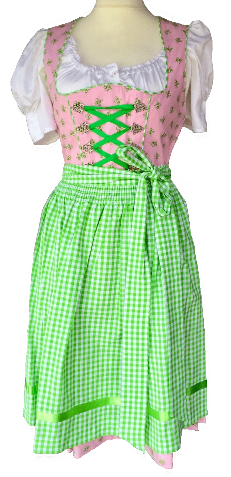 Dirndl Fuchs Trachten, Waschdirndl, grün, rosa, Midi 60 cm