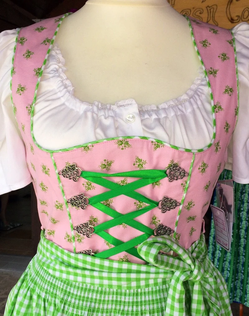 Dirndl Fuchs Trachten, Waschdirndl, grün, rosa, Midi 60 cm