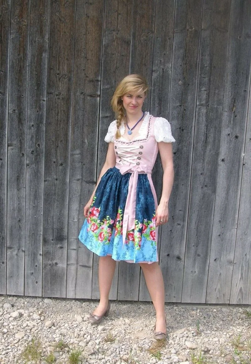 Dirndl Fuchs Trachten, Druckschürze, rosa, Midi 60 cm, Gr. 38