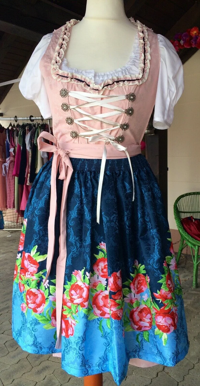 Dirndl Fuchs Trachten, Druckschürze, rosa, Midi 60 cm, Gr. 38