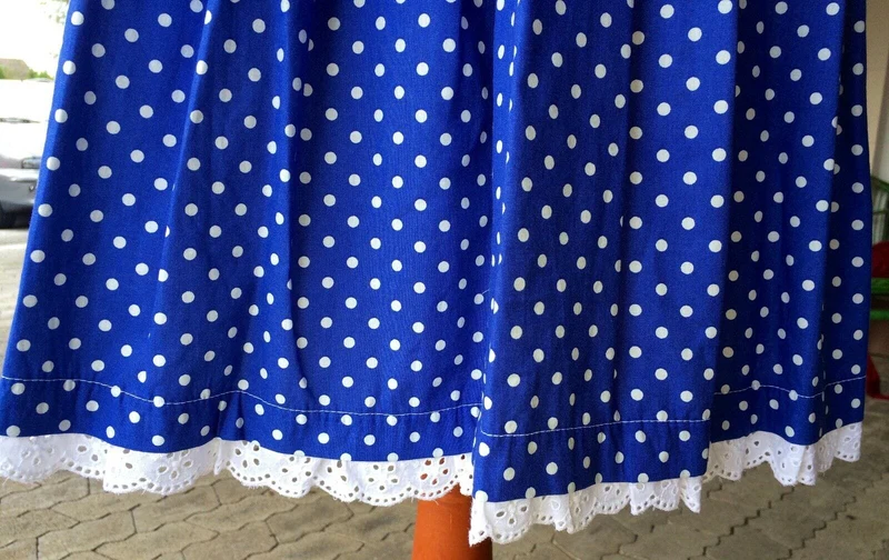Dirndl Fuchs Trachten, Druckschürze, Blau, Midi 60 cm