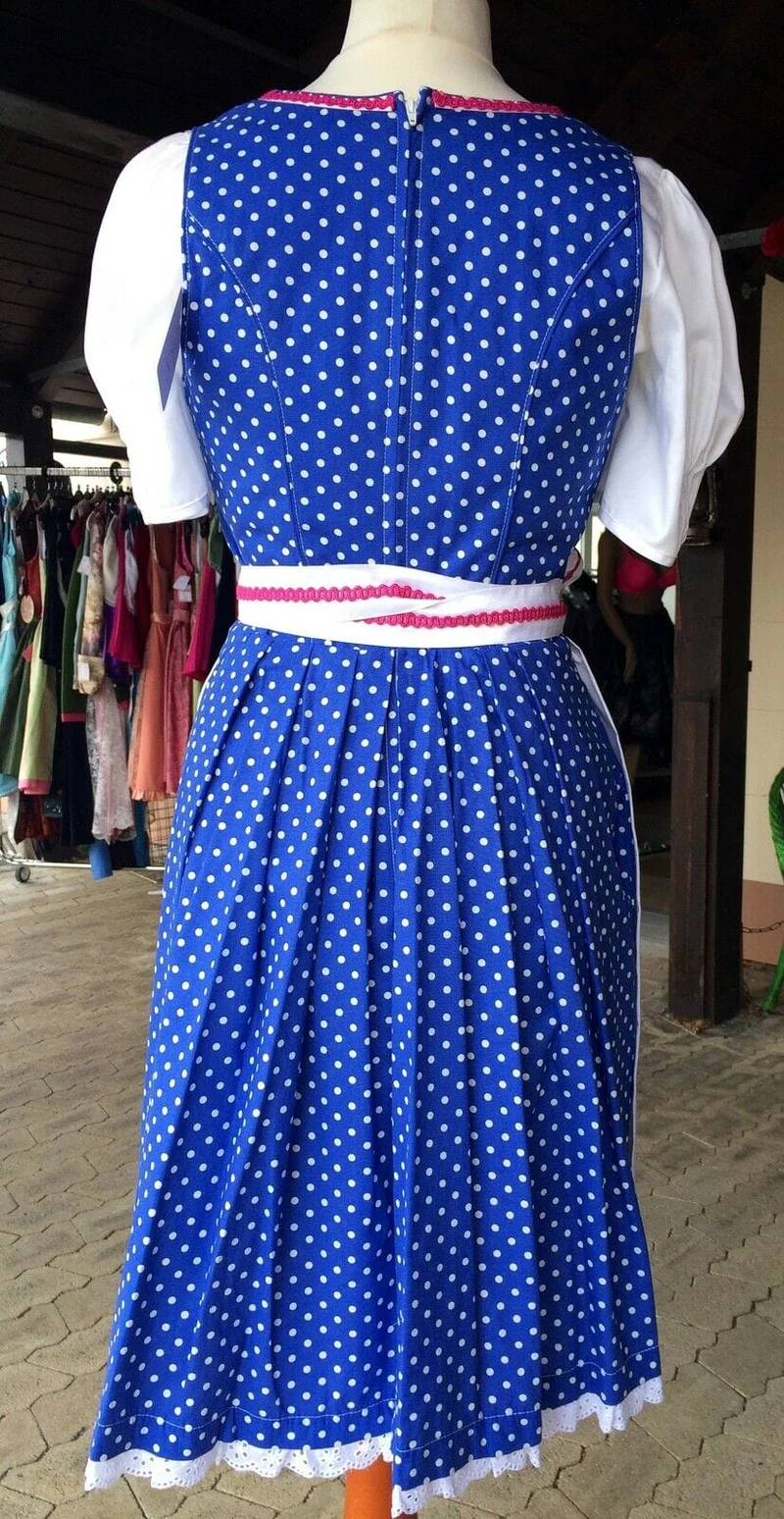 Dirndl Fuchs Trachten, Druckschürze, Blau, Midi 60 cm