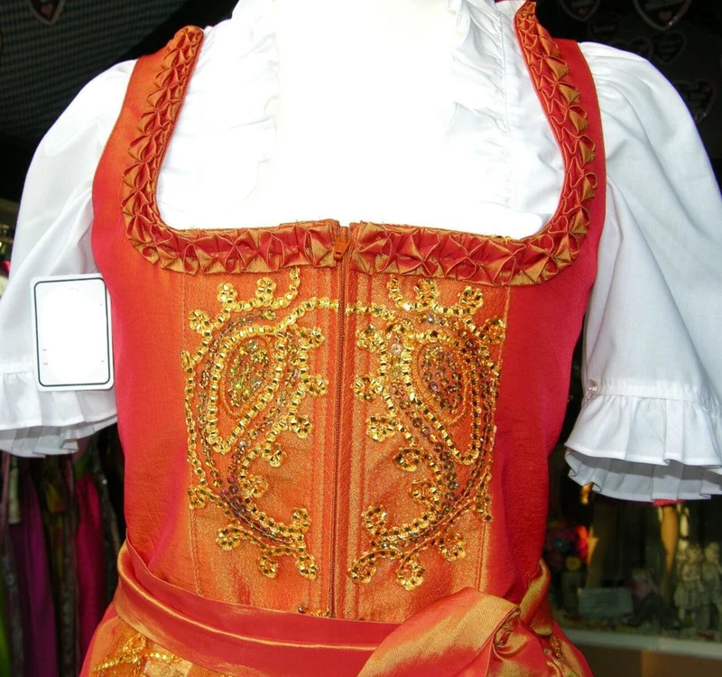 Dirndl Rose, Orange, Perlen, Midi 70 cm Glitzer