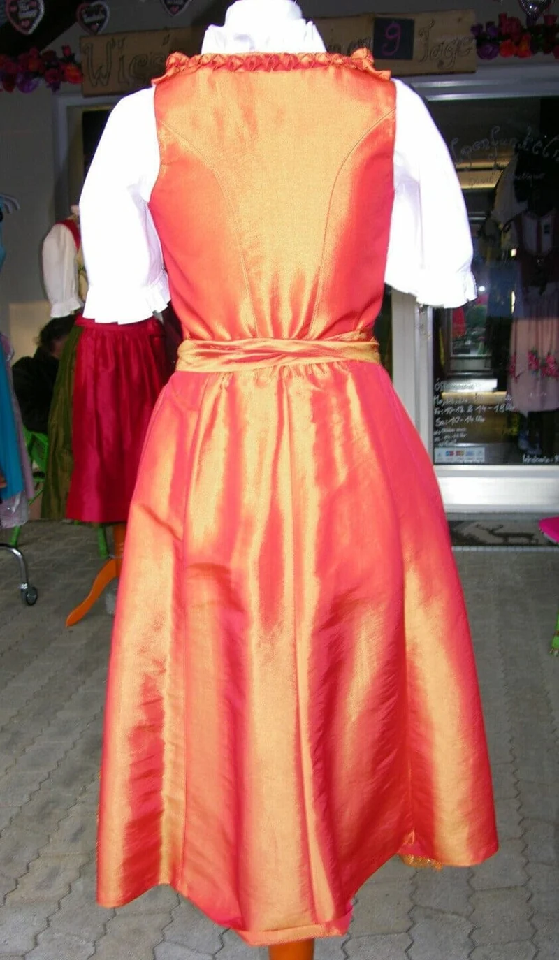 Dirndl Rose, Orange, Perlen, Midi 70 cm Glitzer