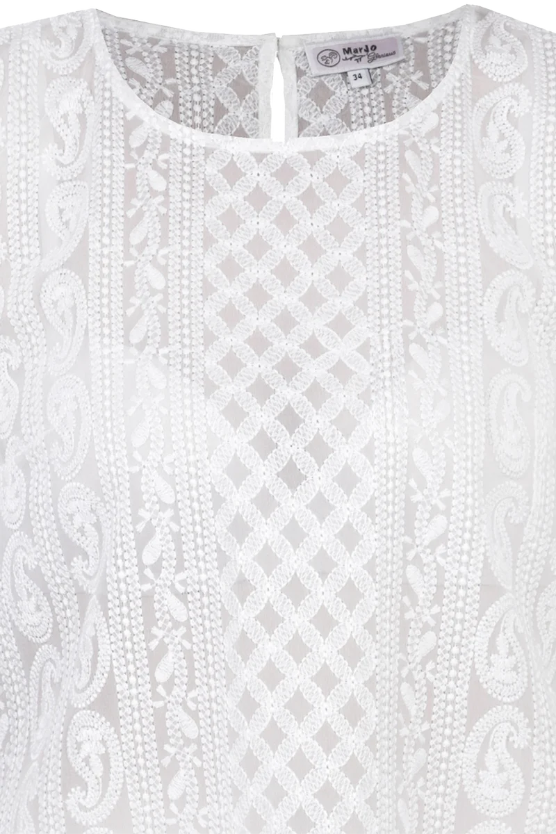 Trachten-Bluse transparent bestickt mit weitem Arm