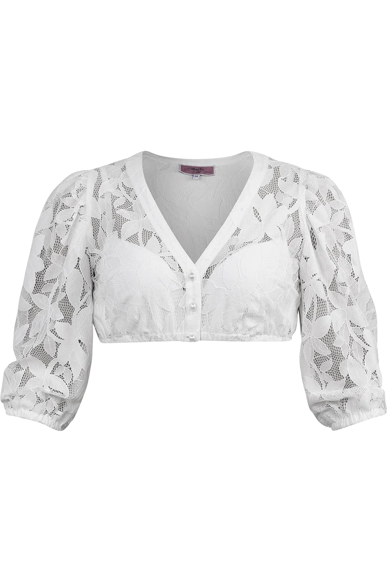 Dirndlbluse mit Spitze und weiten 3/4-Ärmel