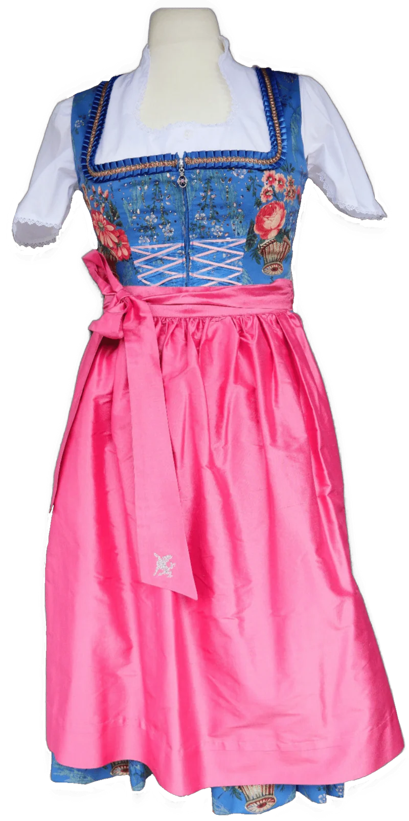 Dirndl Sportalm, Wels, blau, rosa, Seide, Midi 70 cm, Gr. 40