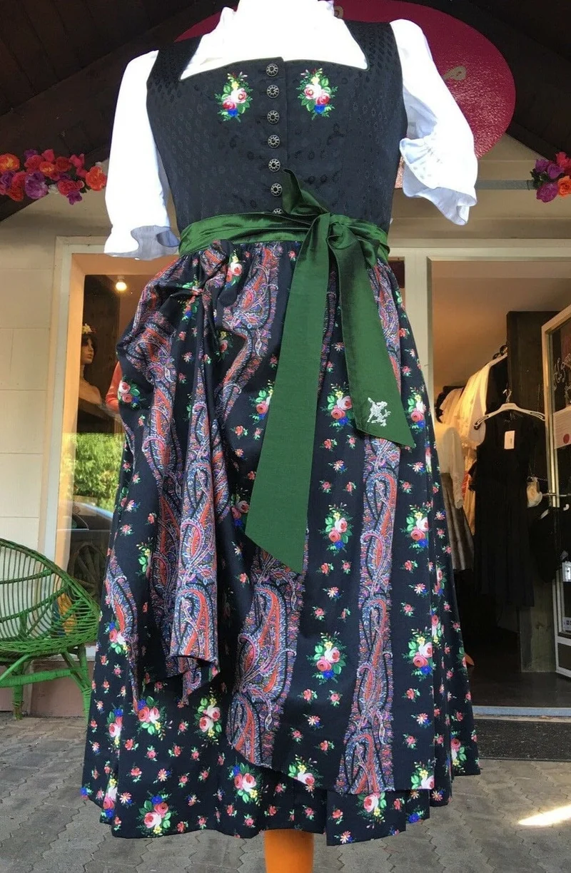 Dirndl Kleid Sportalm, Pasching, schwarz, geblümt, Midi 70 cm
