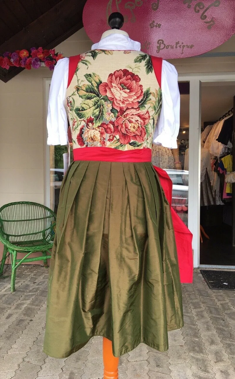 Dirndl Kleid Sportalm, Amberg, grün, rot, Seide, Midi 70 cm, Gr. 36