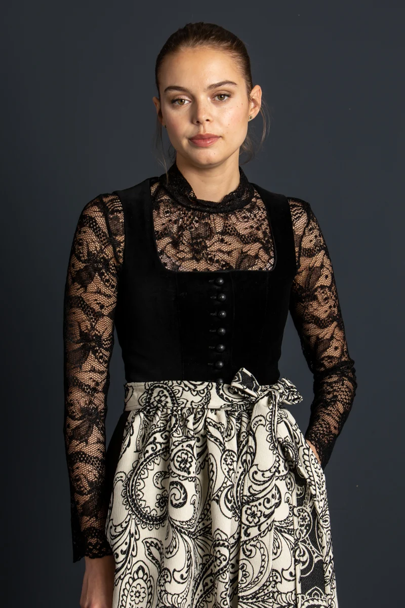 Almliebe Samtdirndl Wunda schwarz/weiß