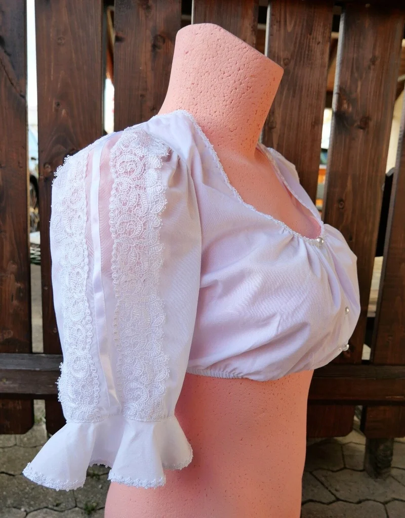 Dirndlbluse Krüger Madl, weiß, Knöpfe, Glockenärmel, Gr. 40