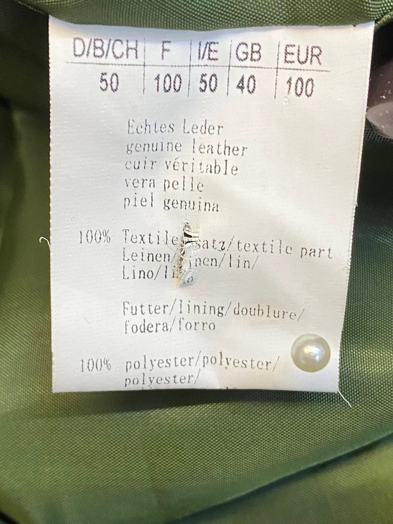 Vintage Trachtenweste Leder Braun/Grün mit Jagdmotiv Stickerei – Gr. 50