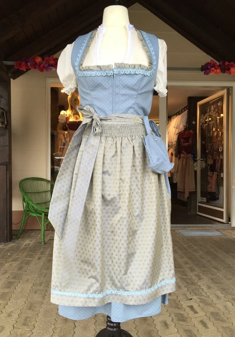 Dirndl Kinga Mathe, Mareen, hellblau, ecru Midi 70 cm