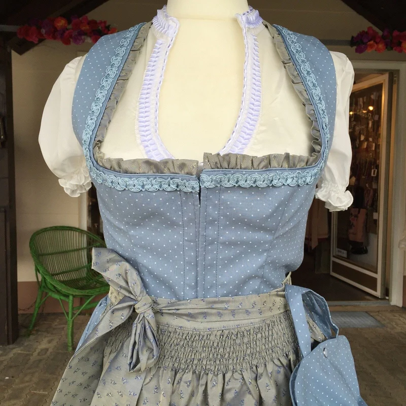 Dirndl Kinga Mathe, Mareen, hellblau, ecru Midi 70 cm