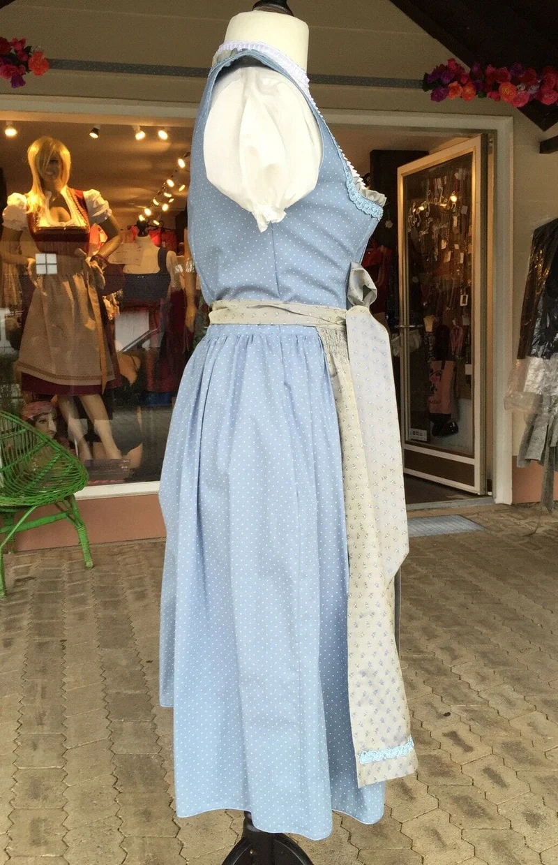 Dirndl Kinga Mathe, Mareen, hellblau, ecru Midi 70 cm